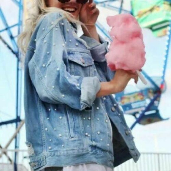 Free People Jackets & Blazers - Free People Sunday Funday Pearl  Denim Jacket